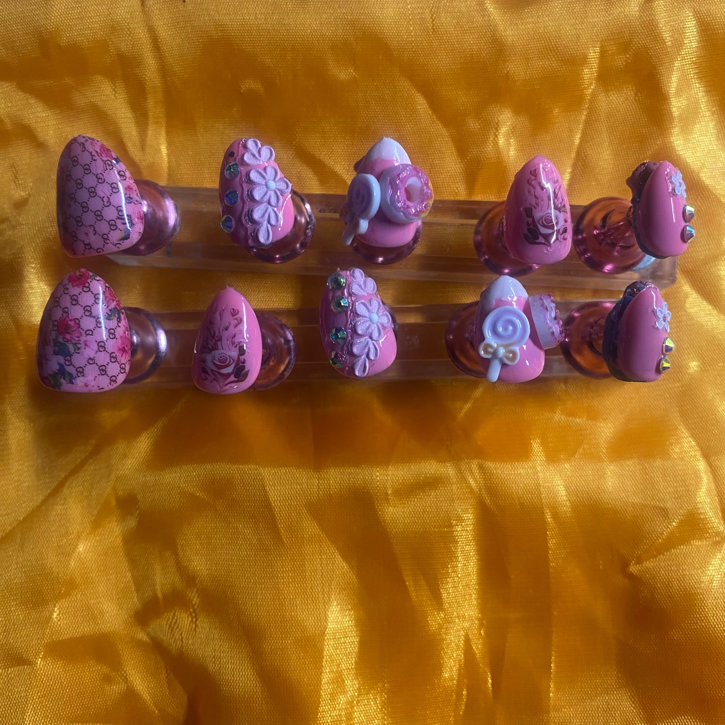 EX Short Almond Press on nails with charms