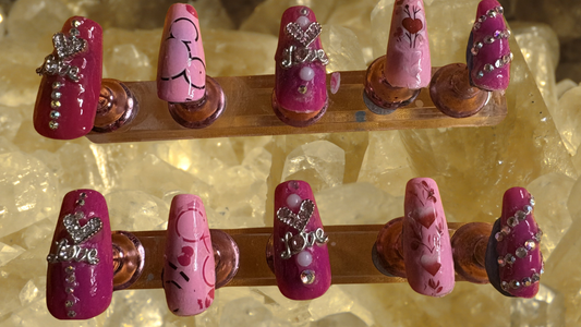 Dark Pink and Light Pink Press On Nails with Hearts