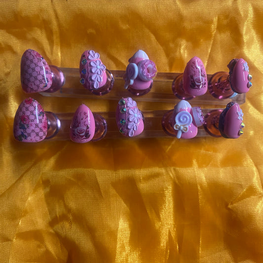 EX Short Almond Press on nails with charms