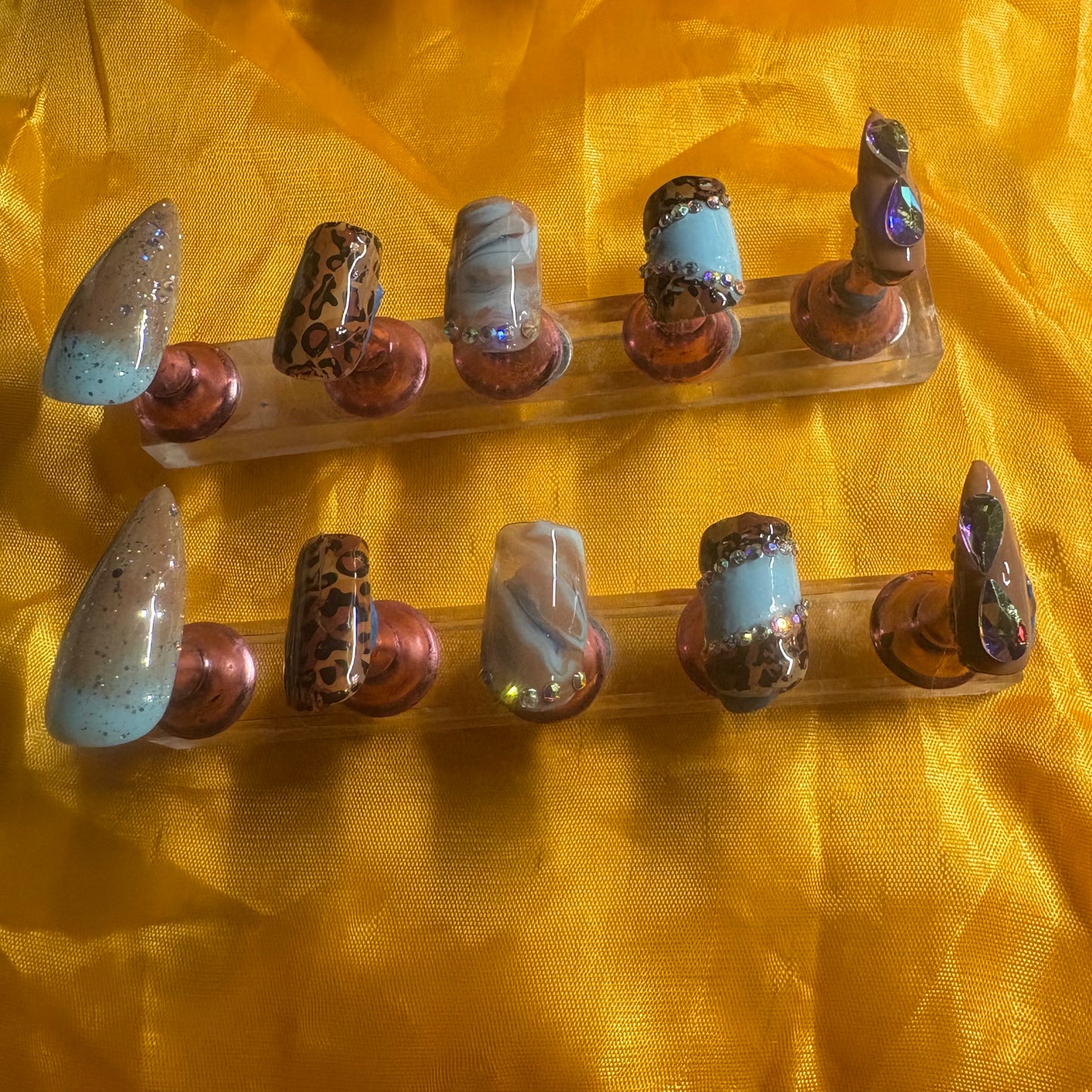 Blue and Tan Press on nails