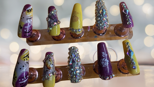 Purple and Yellow Press On Nails with Rhinestones & Accent Rhinestones