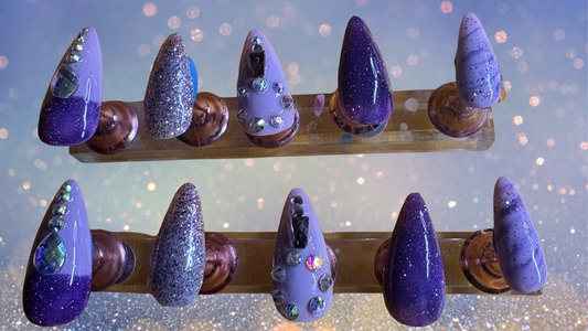 Violet and Purple Ombre Press On Nails with Rhinestones